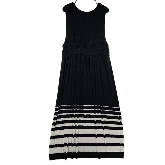 Soma Maxi Dress sz XXL Black White Stripe Sleeveless V Neck Criss‎ Cross Waist - Picture 2 of 11